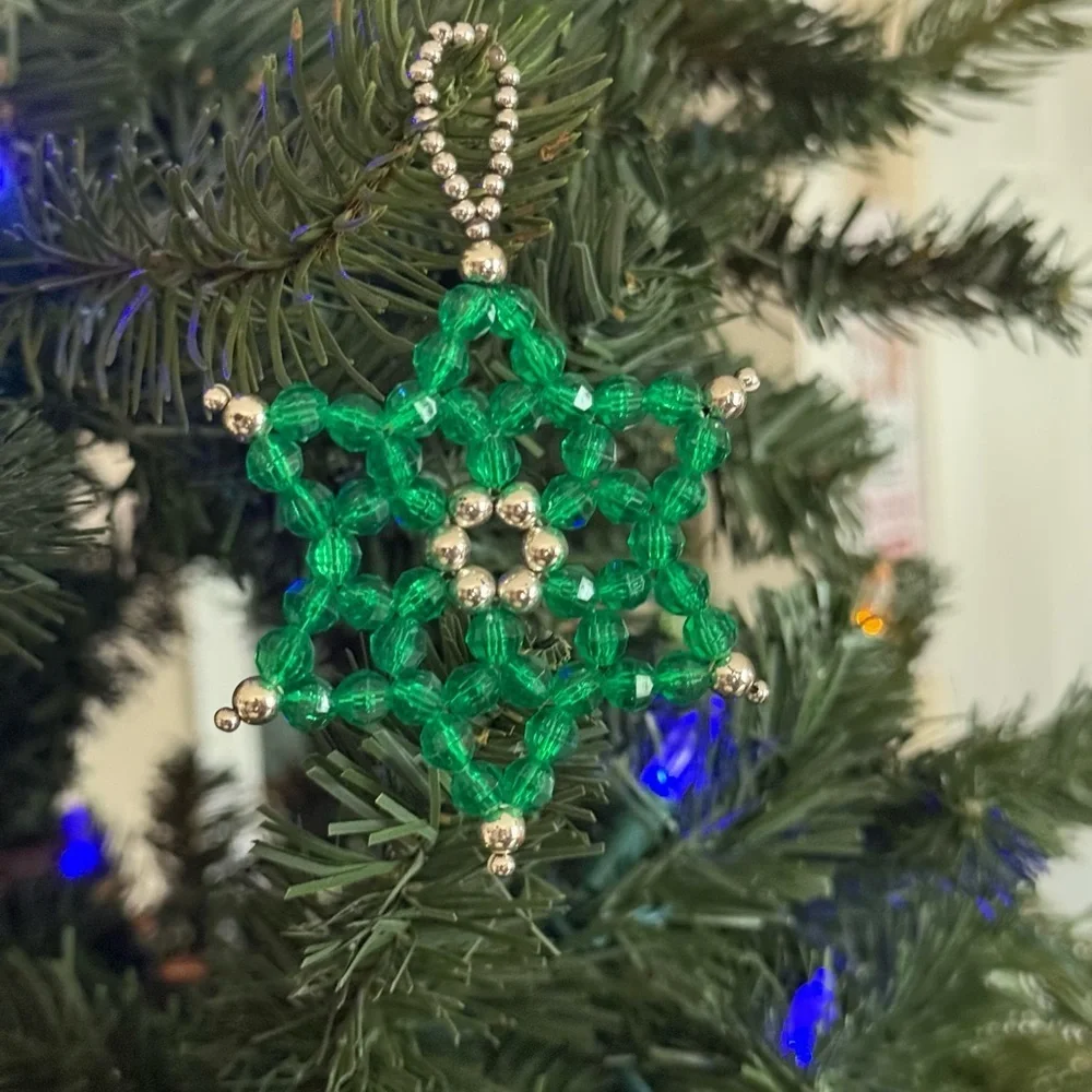 Vintage 1975 Green Beaded Star Ornament
